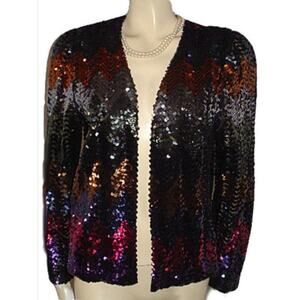 Vintage 80s Jo Ed Sophisticates Sequin Disco Sparkling Open Jacket Size Medium